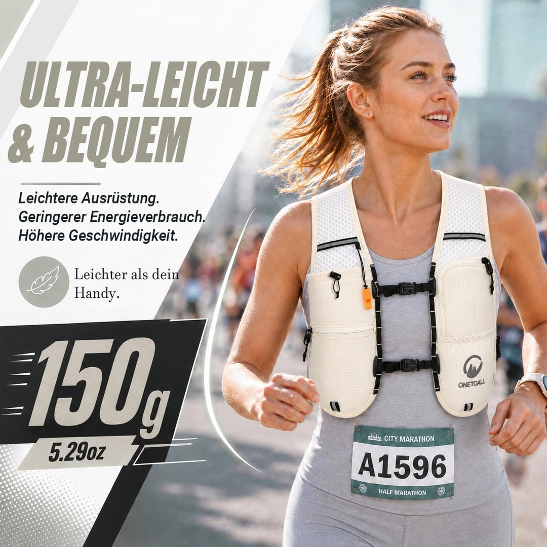 Laufweste Damen mit 500ml Trinkflasche/2L Trinkblase, Leichter Trinkrucksack Laufen Herren 6L, Runin