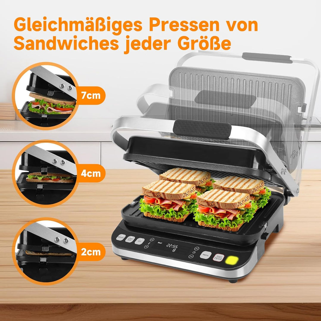 Taylor Swoden Aroma – 2000 W Grill, Sandwichmaker und Panini-Maker, 180º Öffnung, LED-Display und ab