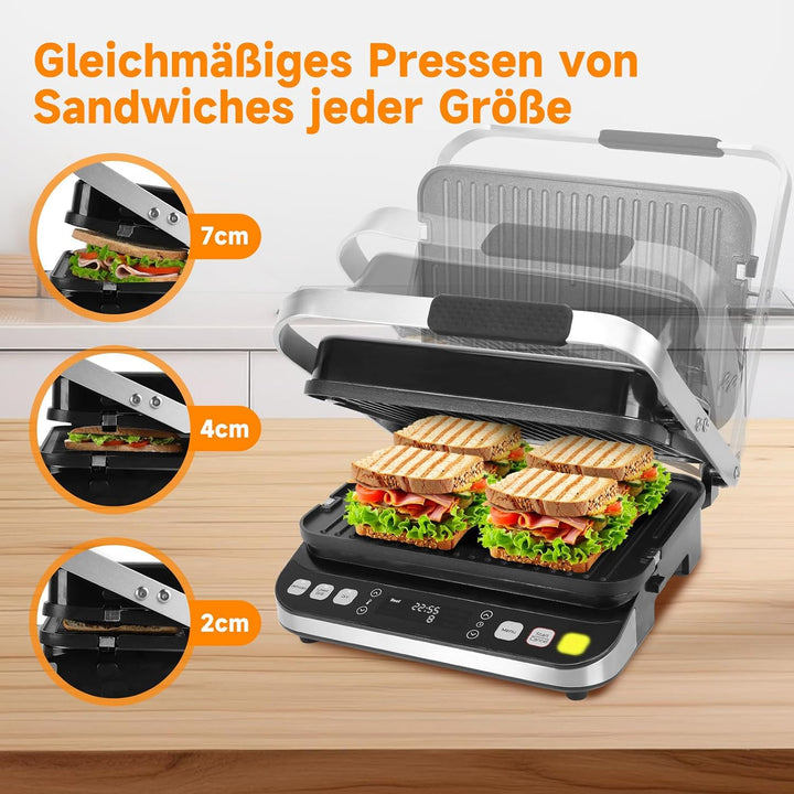 Taylor Swoden Aroma – 2000 W Grill, Sandwichmaker und Panini-Maker, 180º Öffnung, LED-Display und ab