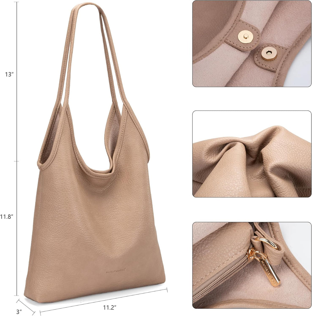 Montana West Slouchy Hobo Bags for Women Soft Designer Shoulder Purses Ladies Top Handle Handbag 1 X