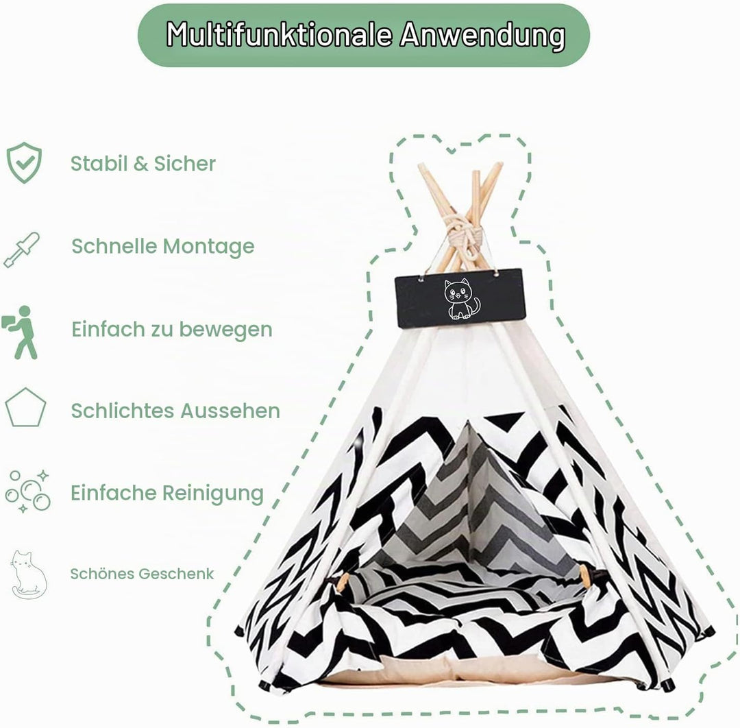 Tipi Zelt für Haustiere Hundezelt Katzenzelt 60x60x70cm Haustierzelte Häuser mit Doppelseitigem Kiss