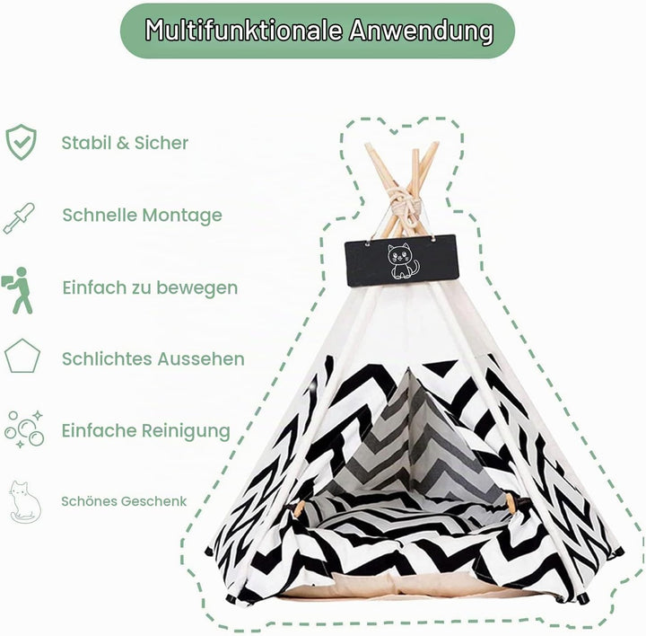 Tipi Zelt für Haustiere Hundezelt Katzenzelt 60x60x70cm Haustierzelte Häuser mit Doppelseitigem Kiss