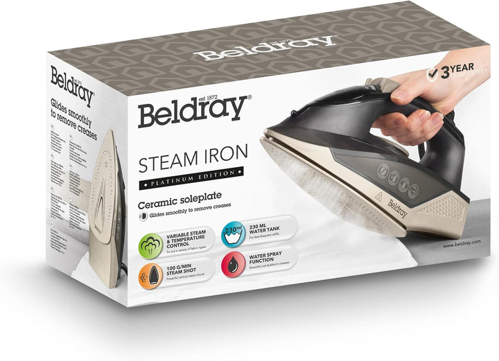 Beldray BEL01848VDE Dampfbügeleisen – 2000 W, traditionelles und kompaktes Dampfbügeleisen, Keramik-