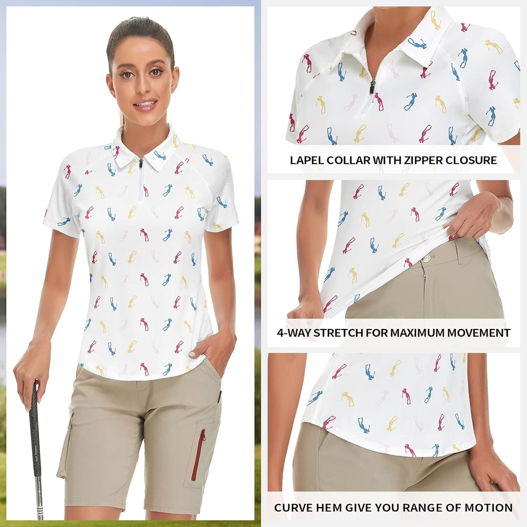 Soneven Atmungsaktiv Poloshirt Damen Leichtes Sportshirt Tailliert Karierte Bluse UPF 50+ Kurzarm 1/
