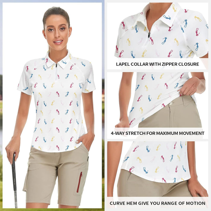Soneven Atmungsaktiv Poloshirt Damen Leichtes Sportshirt Tailliert Karierte Bluse UPF 50+ Kurzarm 1/