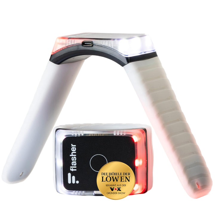 Flasher Patentierte Blinker LED Armbänder für Fahrrad, E-Scooter, Läufer | Smartes Bremslicht, Blink
