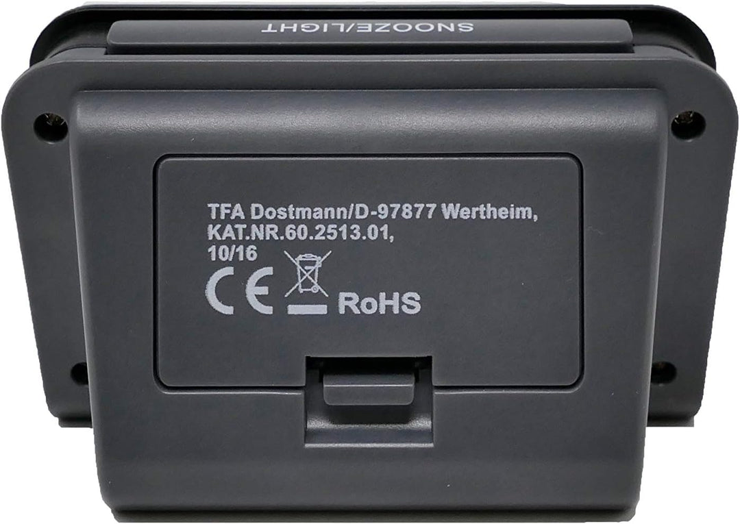 TFA Dostmann Digitaler Funk-Wecker, 60.2513.01, mit Wochentag und Datum, Weckalarm mit Snooze, inkl
