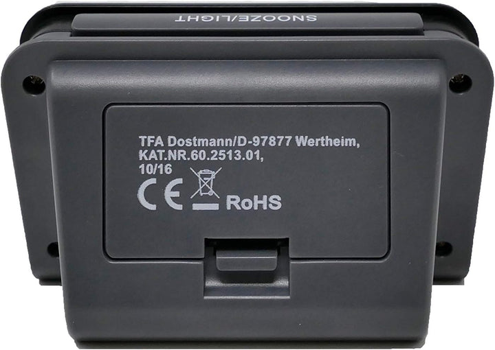 TFA Dostmann Digitaler Funk-Wecker, 60.2513.01, mit Wochentag und Datum, Weckalarm mit Snooze, inkl