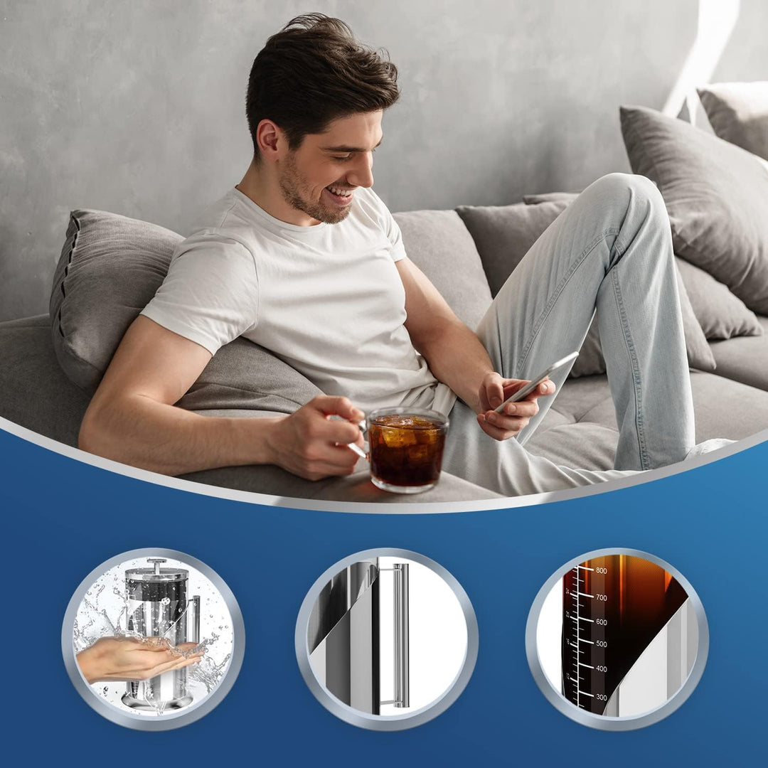 Cafe du Chateau Cold Brew Kaffeebereiter – 1 Liter – Filter aus Edelstahl 304 – Borosilikatglaskörpe