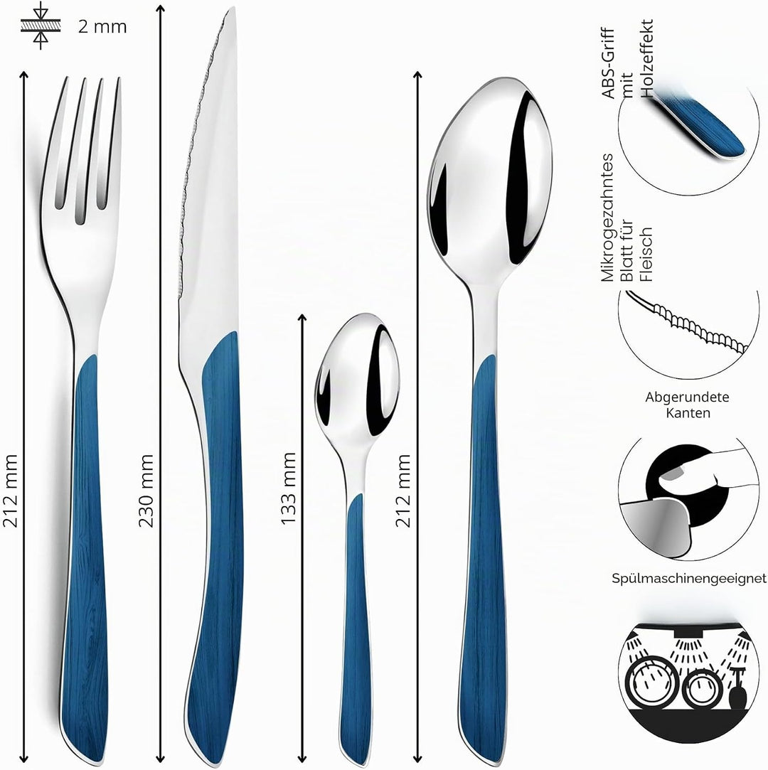 Amefa ECLAT Besteck Set | NATURE Blau Holz | Essbesteck 24-teilig für 6 Personen | Edelstahl rostfre