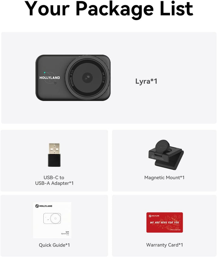 Hollyland Lyra Webcam: UHD 4K Webcam für PC & Mac, 1/1.5" Sensor, Autoframing, PDAF, HDR - Ideal für
