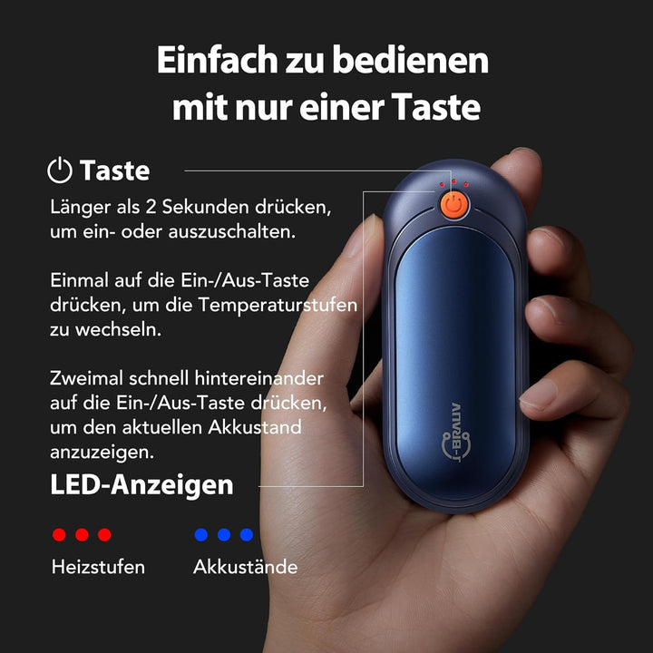 J-BRAUV Handwärmer Elektrisch 2er Set, 4000mAh Taschenwärmer Wiederverwendbar Mit 10000mAh Ladebox,