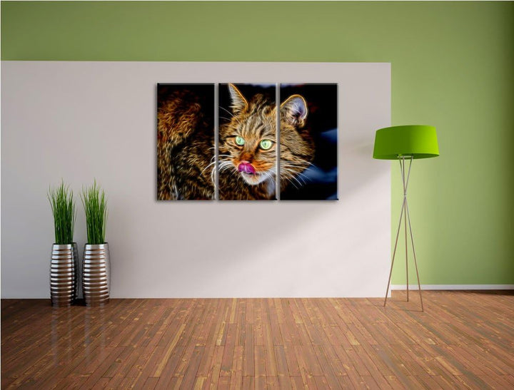 Dark schöne Manul in Schneelandschaft Spezial 3-Teiler Leinwandbild 120x80 Bild auf Leinwand, XXL ri