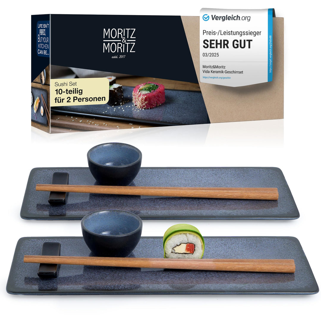 Moritz & Moritz VIDA 10-tlg. Sushi Geschirr Set für 2 Personen - Sushi Servierset mit 2x Sushi-Telle