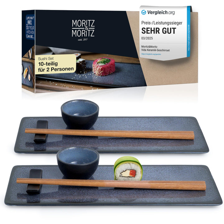 Moritz & Moritz VIDA 10-tlg. Sushi Geschirr Set für 2 Personen - Sushi Servierset mit 2x Sushi-Telle