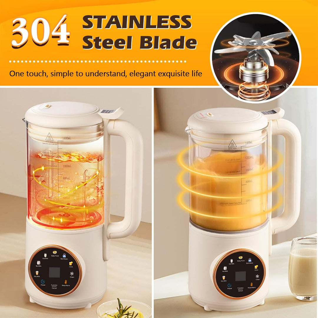 Automatische Pflanzenmilchbereiter,8in1 1400ml Sojamilch Maschine,Sojamilch Hersteller mit 16 Klinge