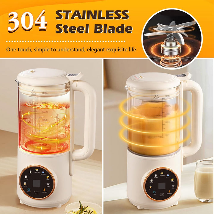 Automatische Pflanzenmilchbereiter,8in1 1400ml Sojamilch Maschine,Sojamilch Hersteller mit 16 Klinge