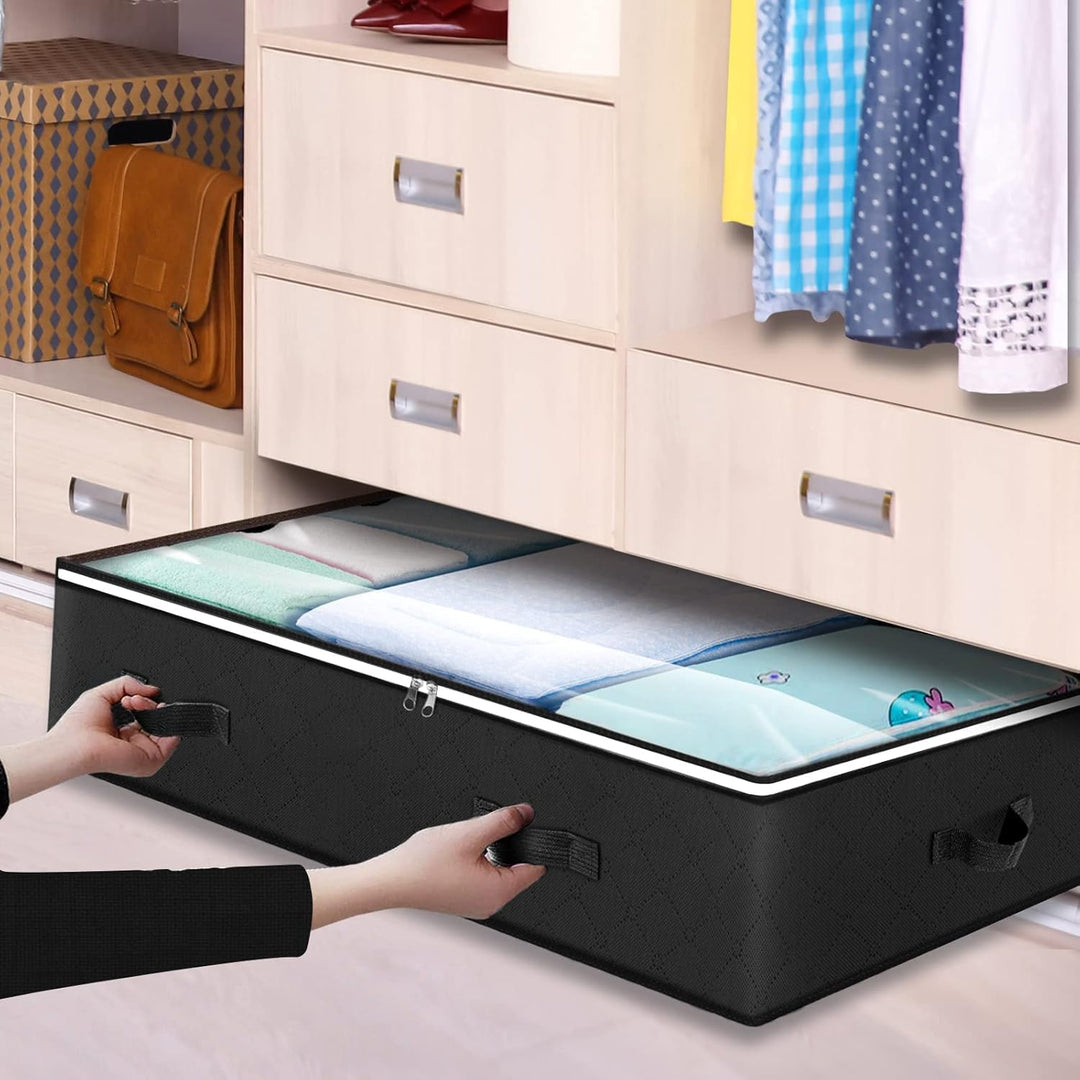 Budding Joy 6 Stück 90L Unterbettkommode, Aufbewahrungsbox mit Deckel Faltbare Unterbett Aufbewahrun
