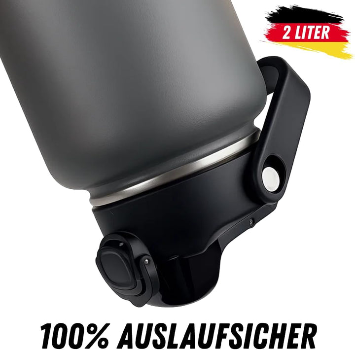 Thermosflasche 2L | 2-in-1 Deckel mit Strohhalm | 100% Spülmaschinenfest | 24h Eiskalt | 6h brennend