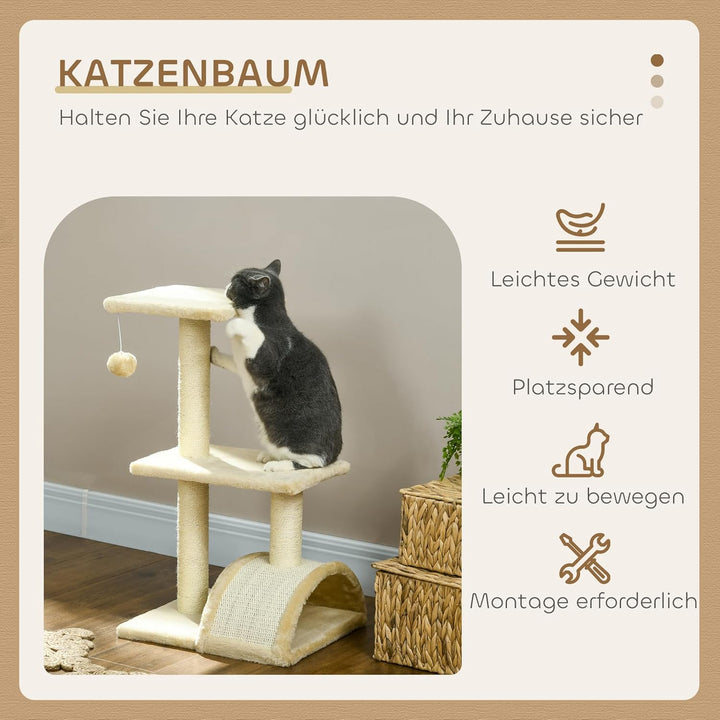 PawHut Kratzbaum 72 cm Katzenturm mit Plüschballen, Sisalstämme, Plattform, Kratzbrett mehrstöckiger