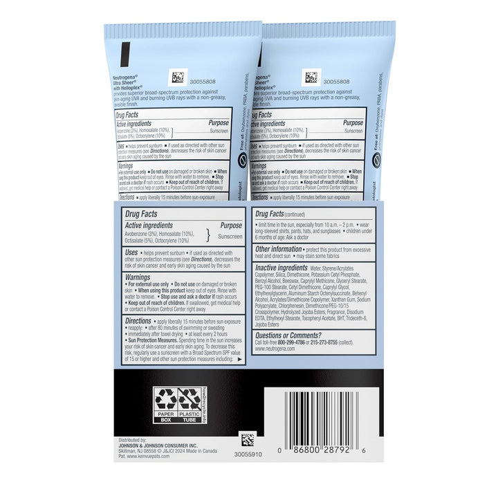Neutrogena, Ultra-Sheer-Dry-Touch-Sonnenschutzlotion, mit breitem Spektrum LSF 70, 88 ml, 2 Stück