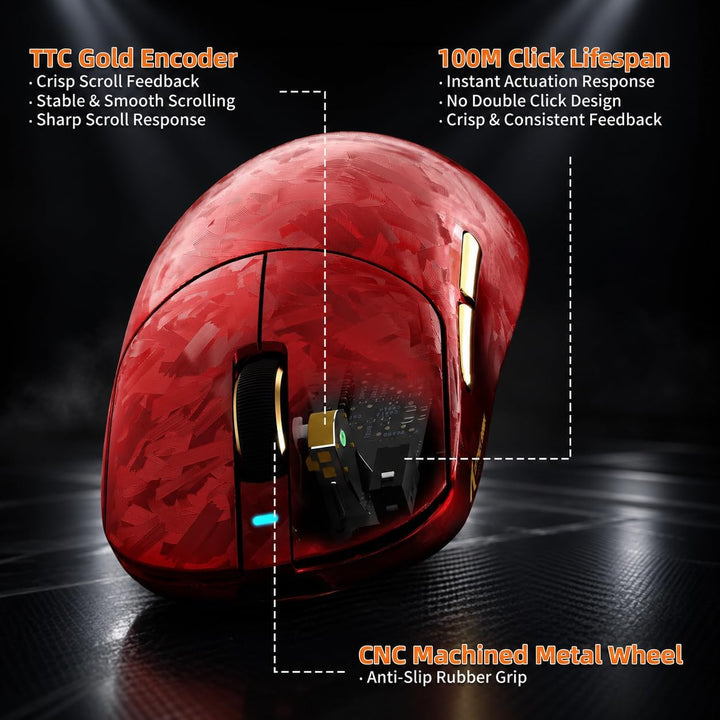 ATTACK SHARK RS3 Ultra Carbonfaser Kabellose Gaming Maus mit C06Ultra Kabel Rot B, Rot B