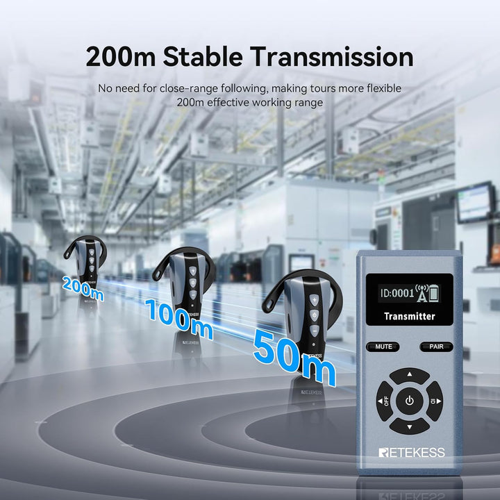 Retekess TT106S Drahtloses Tourguide-System, Ohrbügel-Empfänger, 2.4GHz, One-Touch-Bedienung, 200 m,