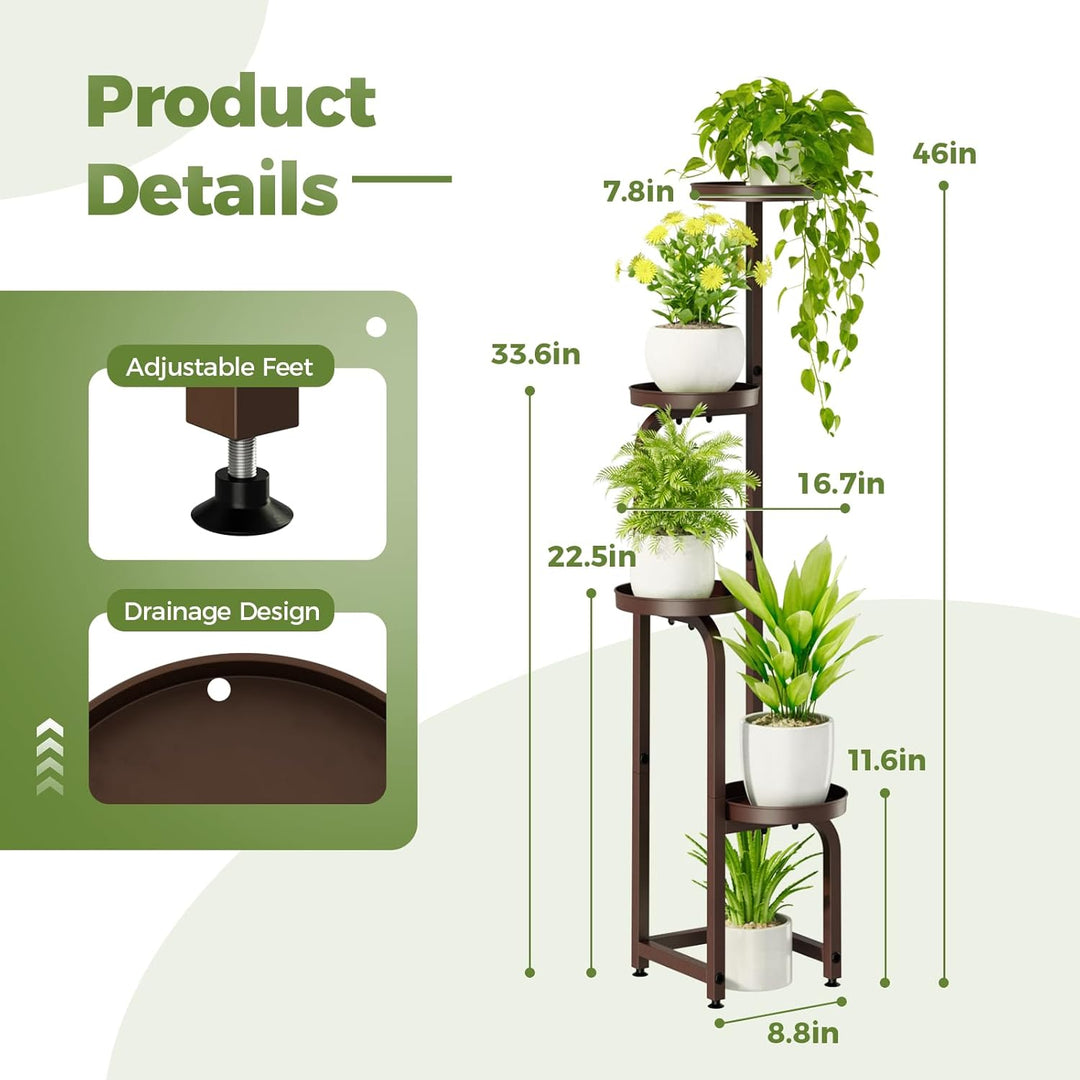 Bamworld Blumenständer Metall Braun Pflanzenständer Blumentreppe Indoor 4 Etagen robustes Pflanzenre