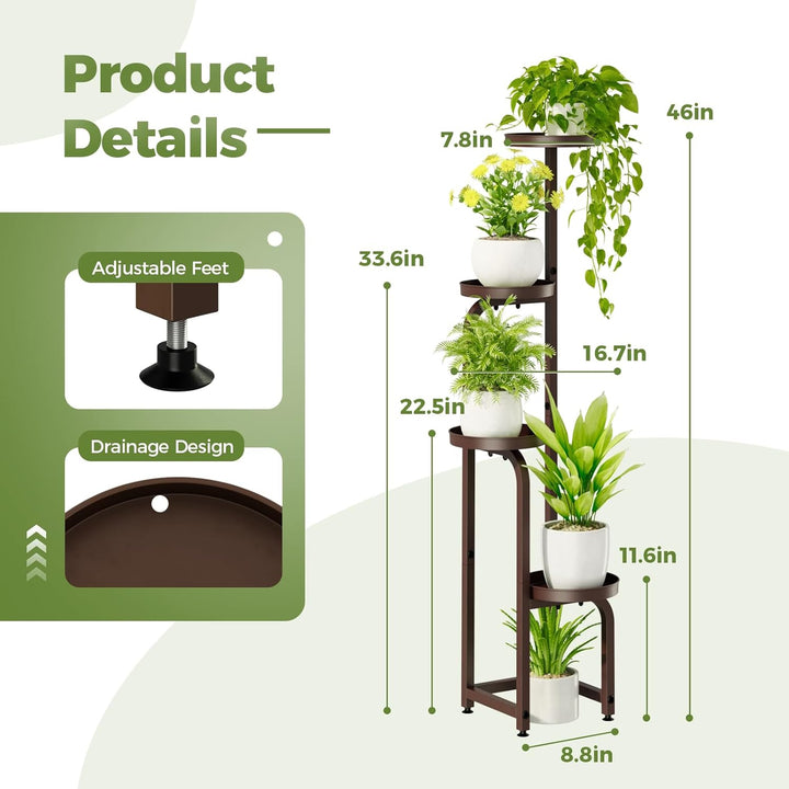 Bamworld Blumenständer Metall Braun Pflanzenständer Blumentreppe Indoor 4 Etagen robustes Pflanzenre