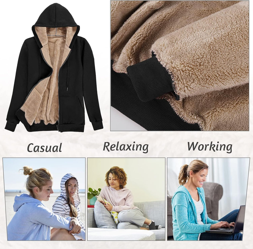Niwicee Damen Kapuzenpullover mit Reissverschluss Winter Plus Fleecepullover Langarm Kapuzenjacke Sw