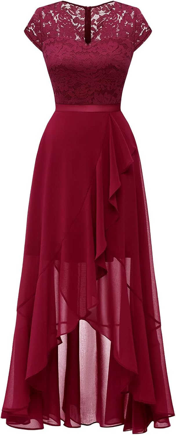 Bbonlinedress Abendkleider elegant für Hochzeit Spitzenkleid Chiffon Hi-Lo Kleid Brautjunferkleid Pa