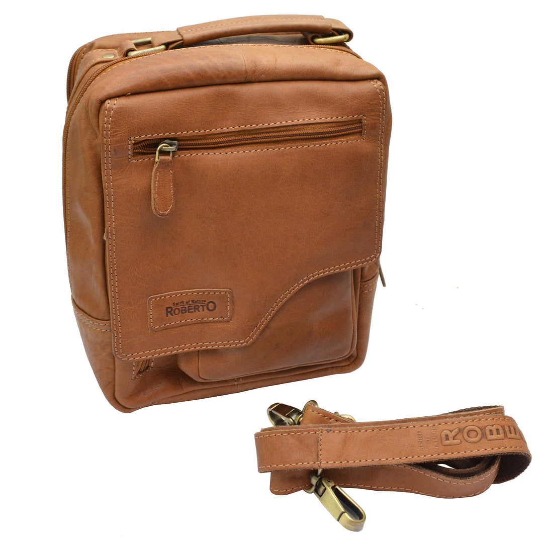 flevado Naturbelassene Leder Schultertasche Umhängetasche Unisex Büffelleder Tasche Hellbraun