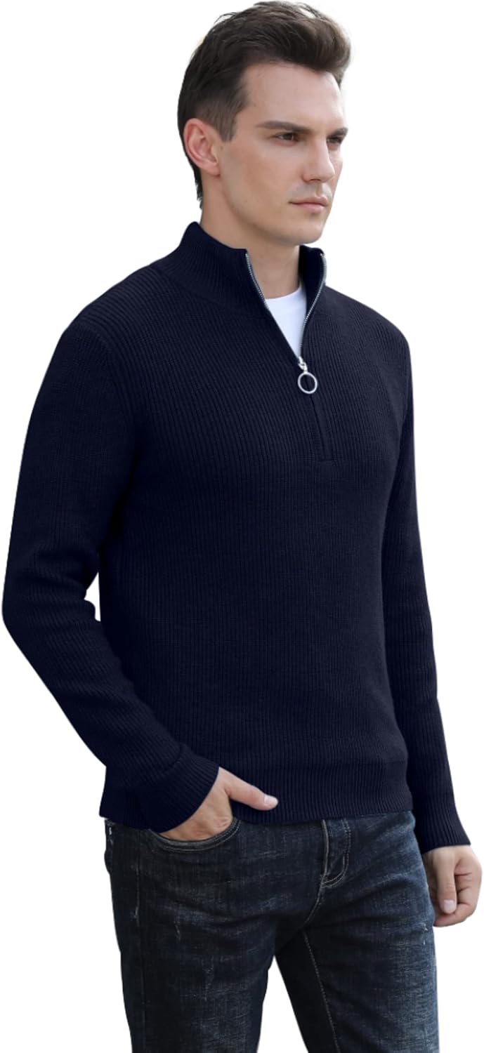 Hisir Pullover Herren Strickpullover 1/4 Zip Pulli Männer, Bequem Weich Warmer Winter Pullover für M