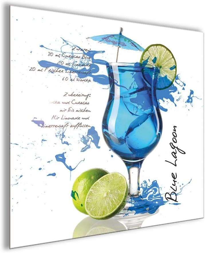 artissimo, Glasbild, 50x50cm, AG2120A, Blue Lagoon, Küchenbild, Cocktails, Bild aus Glas, moderne Wa