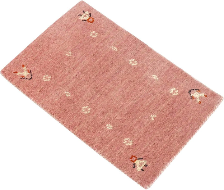 RUG PRINCE Wollteppich Gabbeh Muti 40x60 Handgewebt Rosa Einfarbig Handarbeit Zimmer 40x60 cm Rosa,