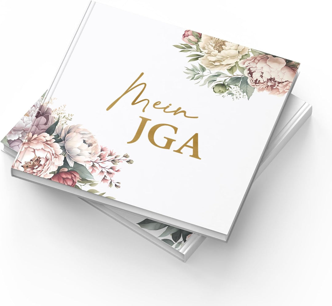 Mein JGA Erinnerungsbuch - Gästebuch für Glückwünsche und Fotos - Hardcover mit Pfingstrosen-Design