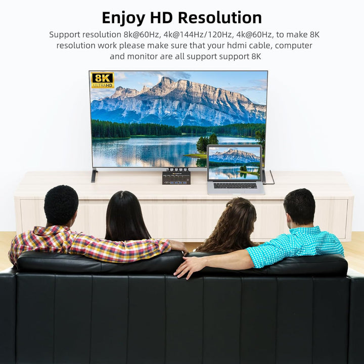 KVM Switch 2 Monitore 4 PC, KCEVE 8K@60Hz, 4K@144 Hz USB 3.0 HDMI KVM-Umschalter mit EDID-Emulator f