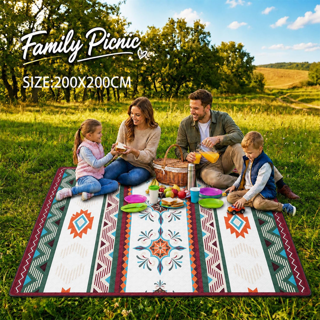 Picknickdecke Boho Wasserdicht 200x200cm – Stranddecke Sandfrei &amp; Waschbar, Extra Gross Outdoor Deck