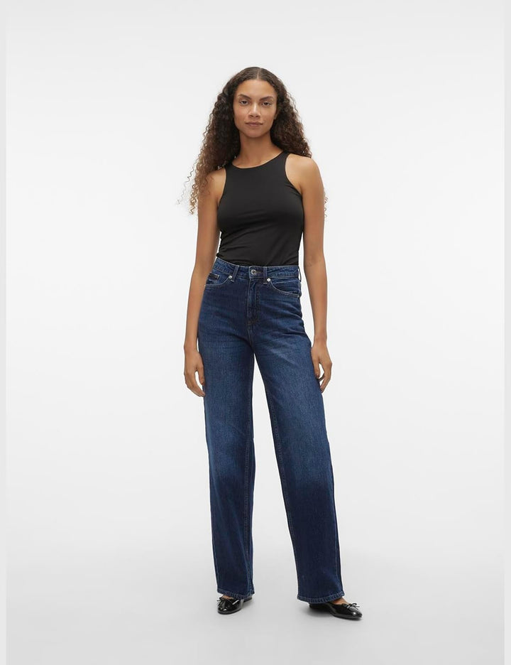 Vero Moda Female Weit geschnitten VMTESSA Hohe Taille Weiter Beinschnitt Jeans 29W / 32L Dark Blue D