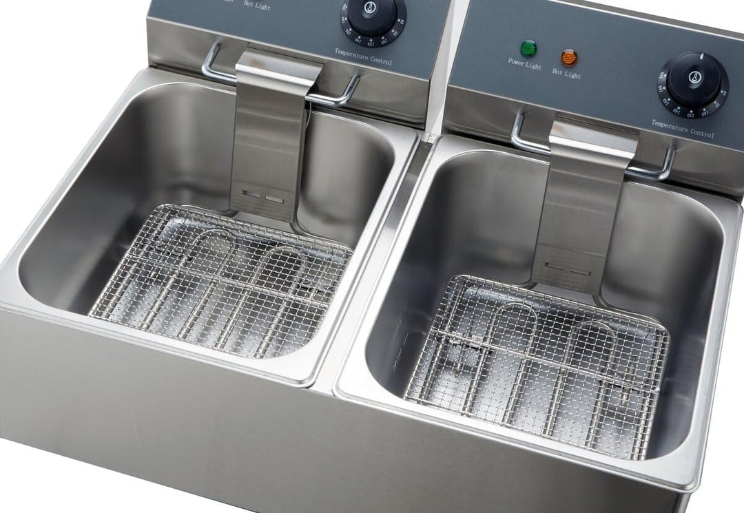 GastroHero Doppelfritteuse 2x6L I Edelstahl-Doppelfritteuse mit zwei Thermostaten und Überhitzungssc