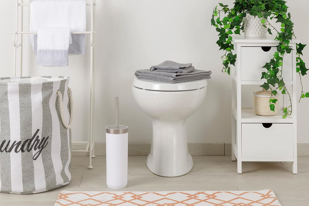 Baroni Home WC-Bürstenhalter aus Kunststoff, Toilettenbürste für Badezimmer, 12 x 12 x 34 cm, Weiss