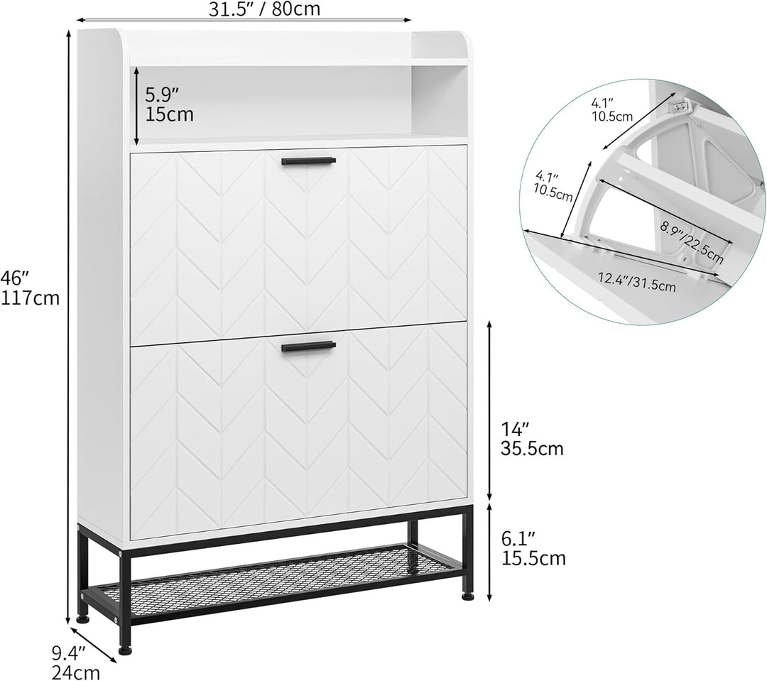 YITAHOME Schuhschrank, Schuhkipepr aus Holz mit 2 Klappschubladen, freistehender Schuhkommode mit of