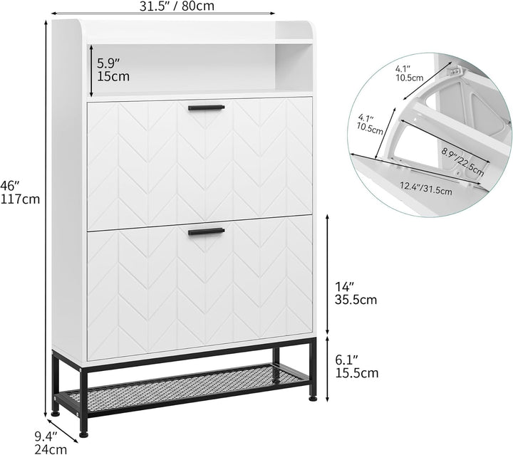 YITAHOME Schuhschrank, Schuhkipepr aus Holz mit 2 Klappschubladen, freistehender Schuhkommode mit of
