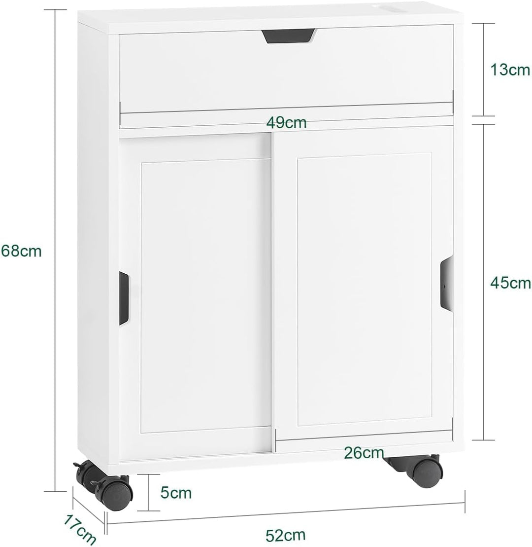 SoBuy BZR31-W Nischenregal Badezimmerschrank Badschrank Badrollwagen mit 2 Schiebetüren und 1 Klappe
