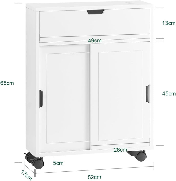 SoBuy BZR31-W Nischenregal Badezimmerschrank Badschrank Badrollwagen mit 2 Schiebetüren und 1 Klappe