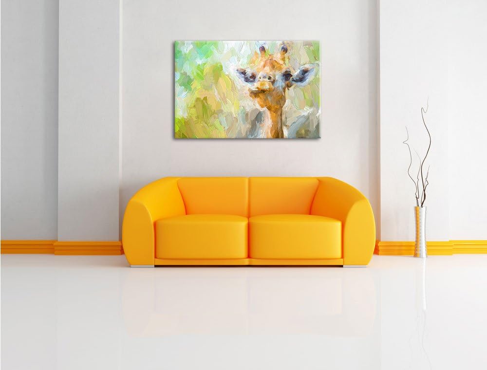 Pixxprint Giraffe in der Natur Kunst Pinsel Effekt, Format: 100x70 auf Leinwand, 100x70