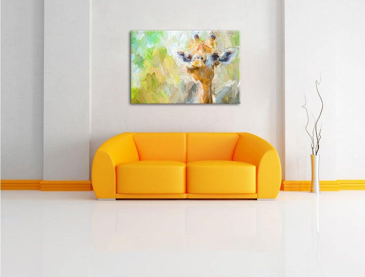 Pixxprint Giraffe in der Natur Kunst Pinsel Effekt, Format: 100x70 auf Leinwand, 100x70
