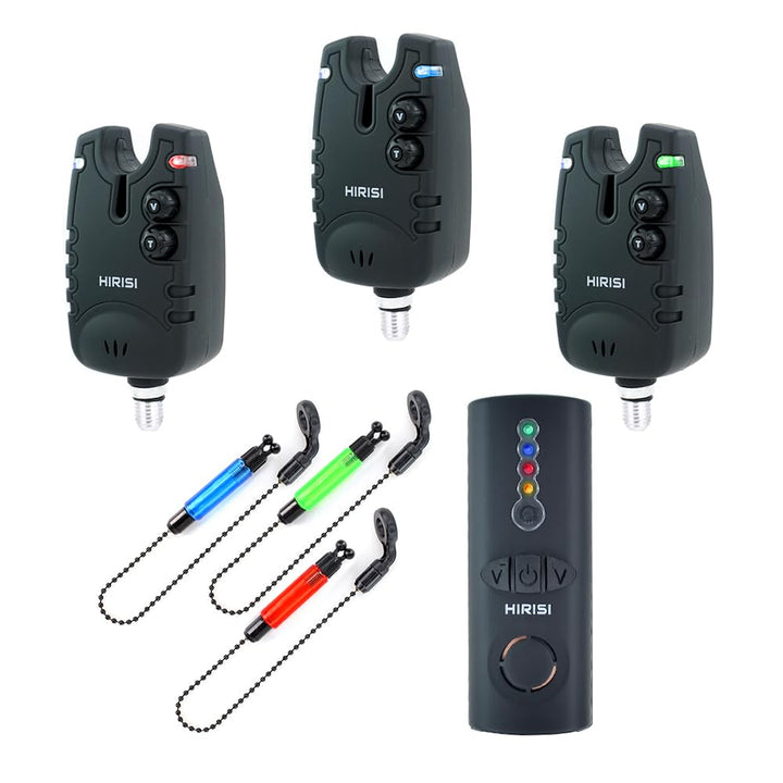 Hirisi Tackle Karpfenangel-Alarme mit Empfänger und Swingern in Schutzhülle SQ-3, SQ-3