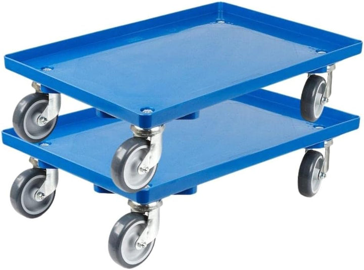 SparSet 2X Transportroller für Euroboxen 60x40cm mit Gummiräder blau | Geschlossenes Deck | 4 Lenkro