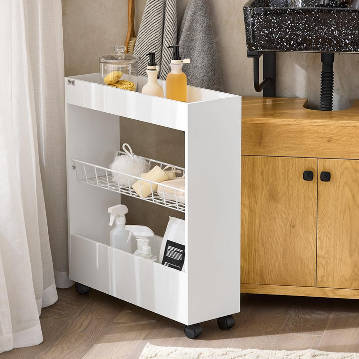 SoBuy BZR46-W Nischenregal mit 3 Etagen Küchenregal mit Rollen Badrollwagen Badezimmerregal Badschra